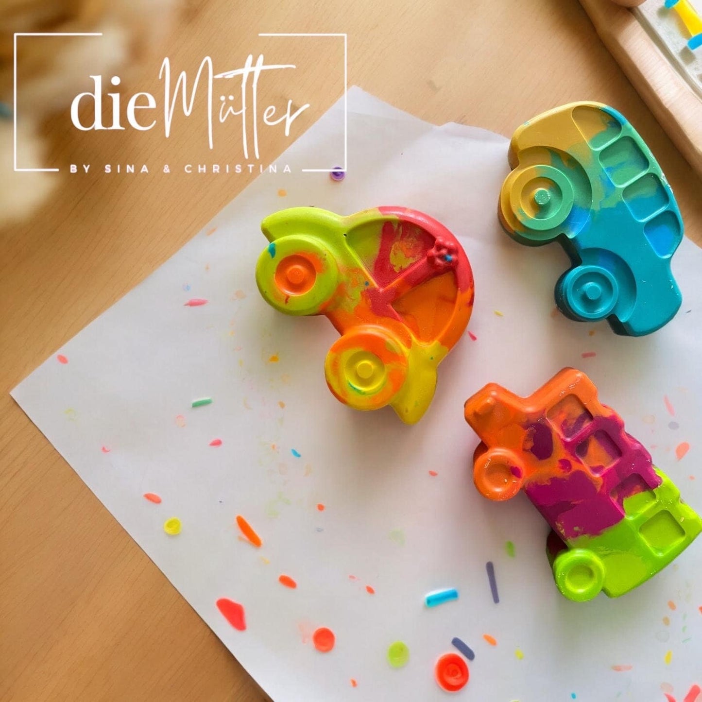 Bunte Regenbogen Wachsmalstifte mit Fahrzeugmotiven 5er Set